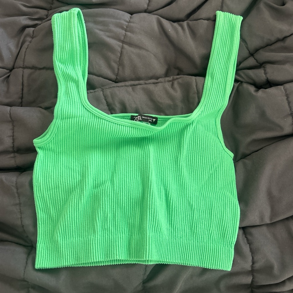 XS Zara Bright Green Ribbed Crop Top